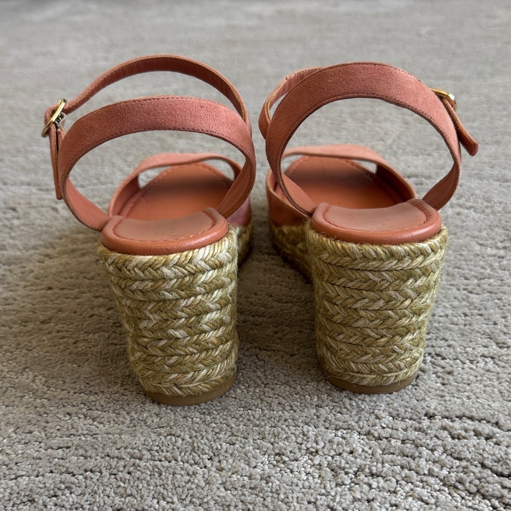 Stuart Weitzman Coral Suede Espadrille Wedge Sandals with Ankle Strap - Picture 3 of 5